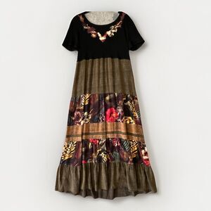Vintage Carole Little Maxi Dress 6 Boho Chic Art to Wear Floral Animal Patchwork